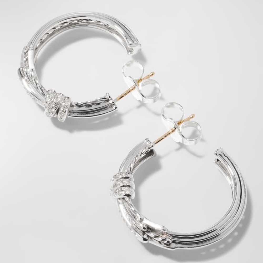 David Yurman Angelika Sterling Silver Hoop Earrings with Pavé - Picture 4 of 13